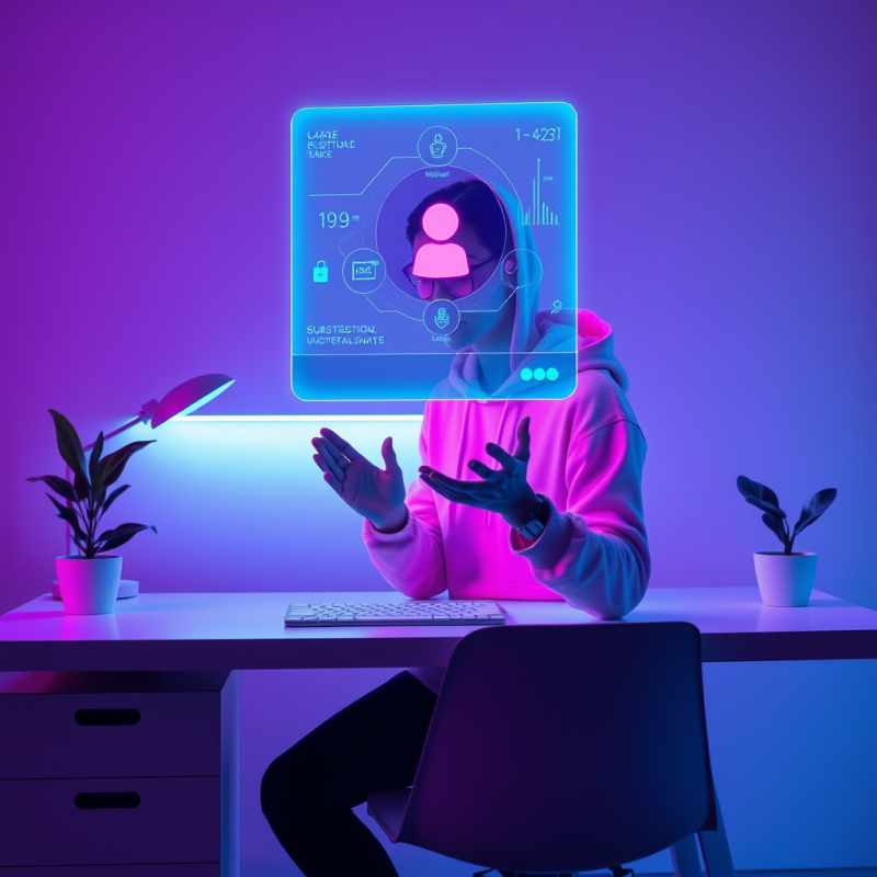 Translucent Holographic Ai Assistant Floats Above a Min...