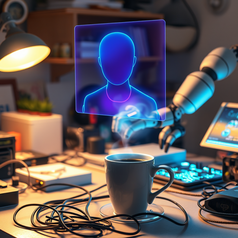 Translucent Holographic Ai Assistant Floats Above a Clu...