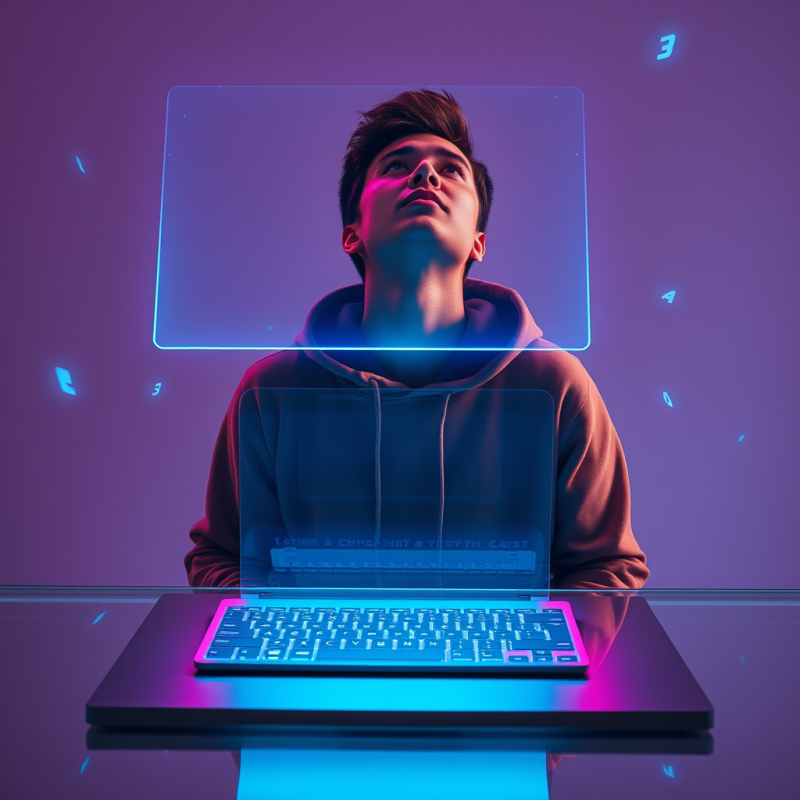 Translucent Holographic Ai Assistant Floats Above a Min...