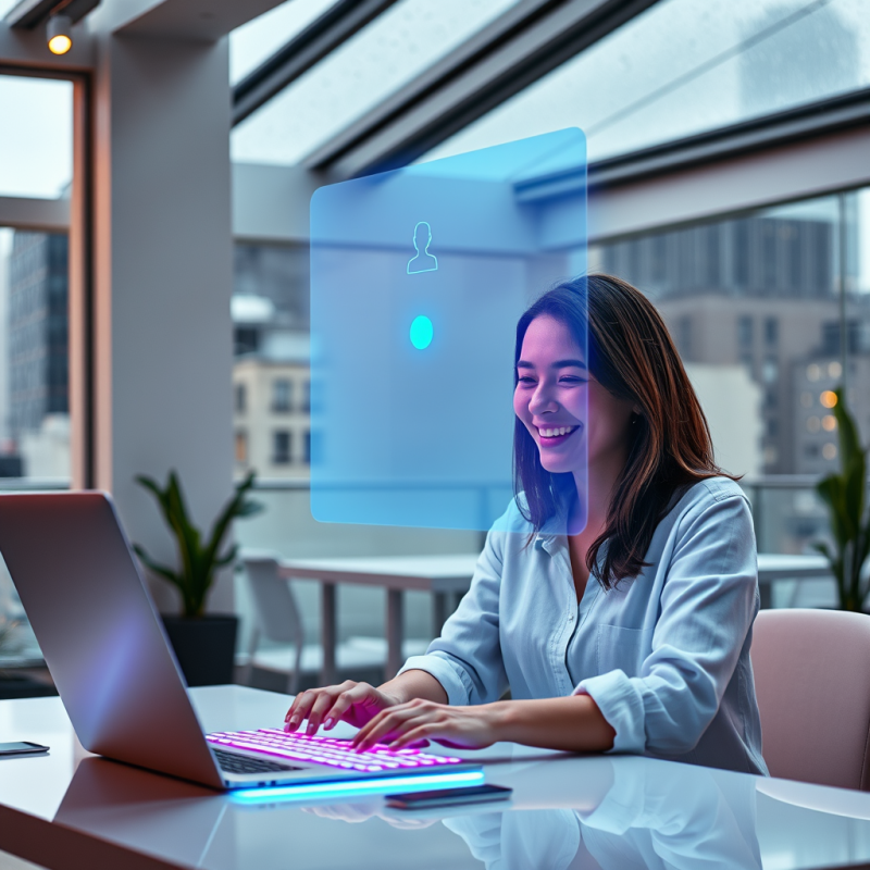 Translucent Holographic Ai Assistant Floats Mid-air Abo...