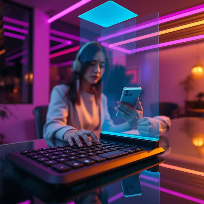 Translucent Holographic Ai Assistant Hovers Above a Mat...