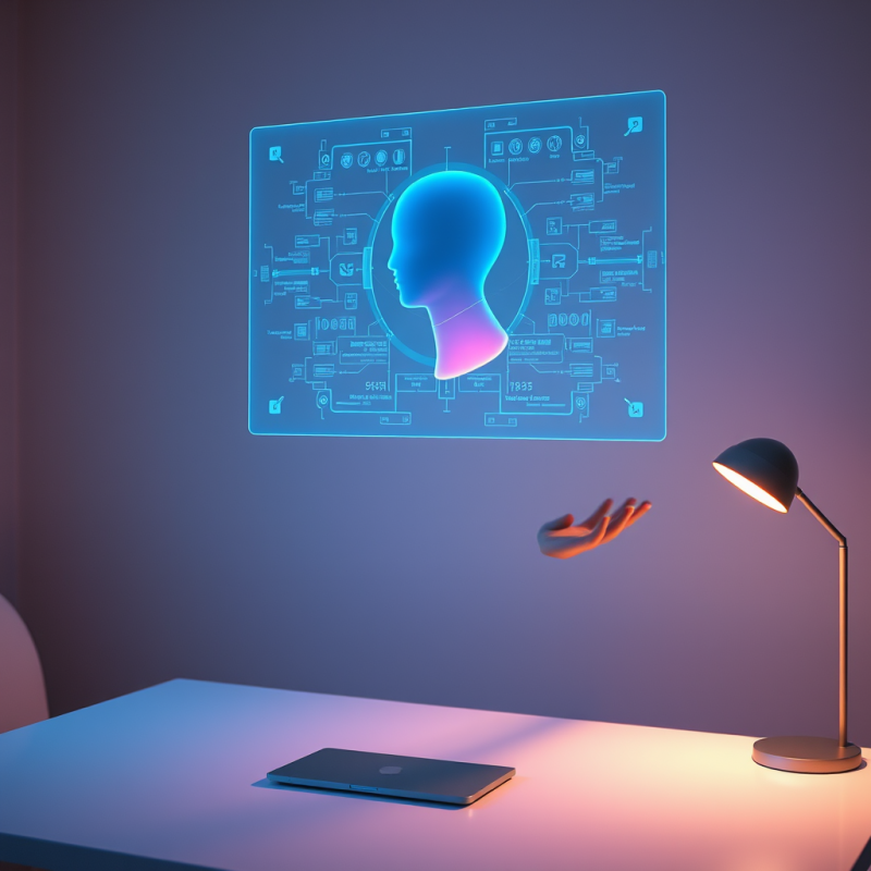 Translucent Holographic Ai Assistant Hovers Mid-air Abo...