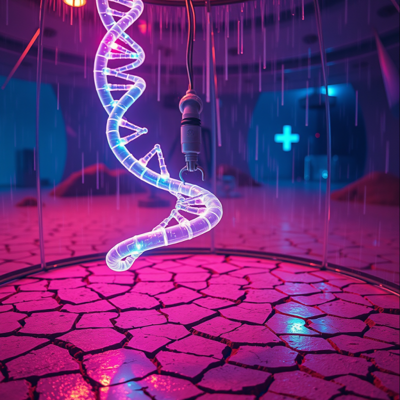 Translucent Holographic Dna Double Helix Floating Above...