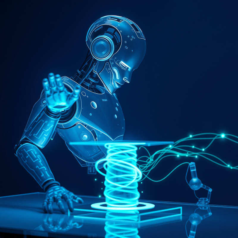 Translucent Humanoid Robot with Glowing Blue Circuitry ...