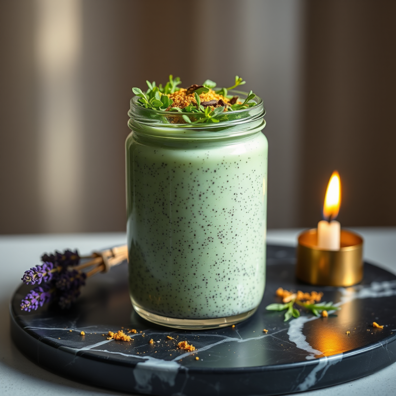 Translucent Jade-green Glass Jar Overflowing with Glowi...