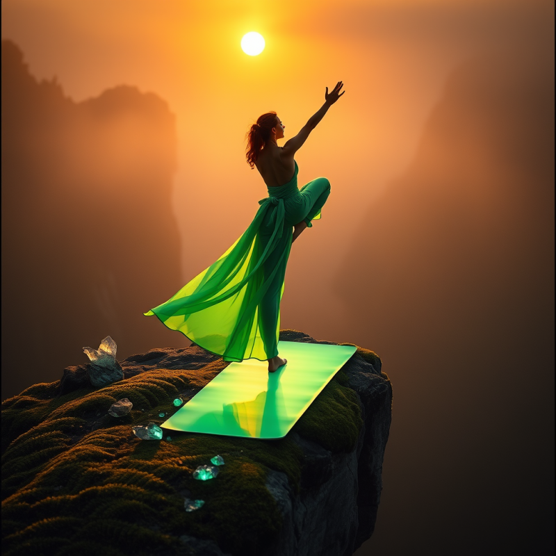 Translucent Jade-green Yoga Mat Glows Under Soft Amber ...