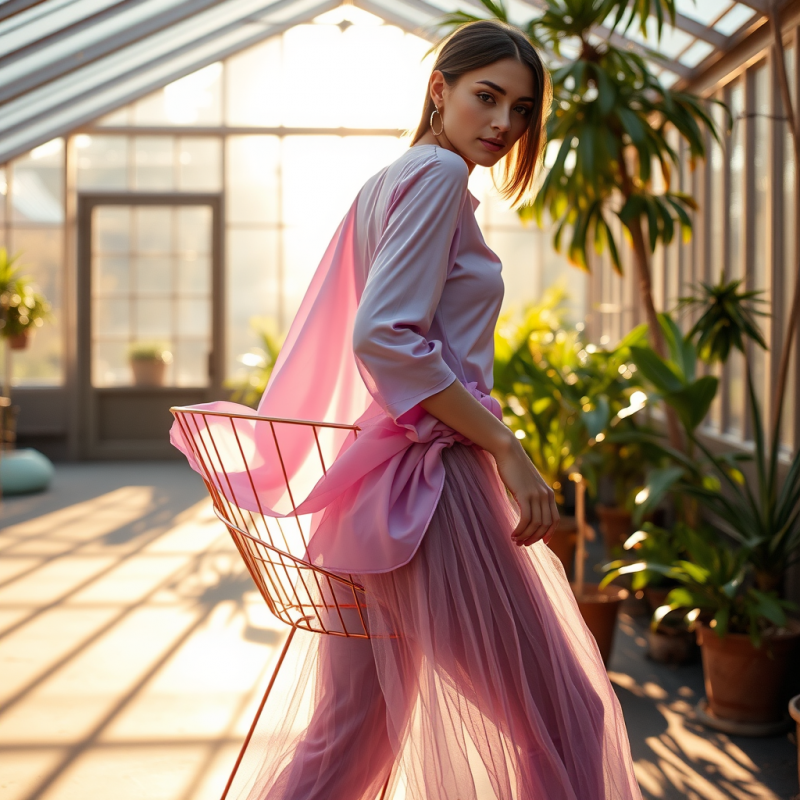 Translucent Lavender Silk Blouse Draped Over a Geometri...