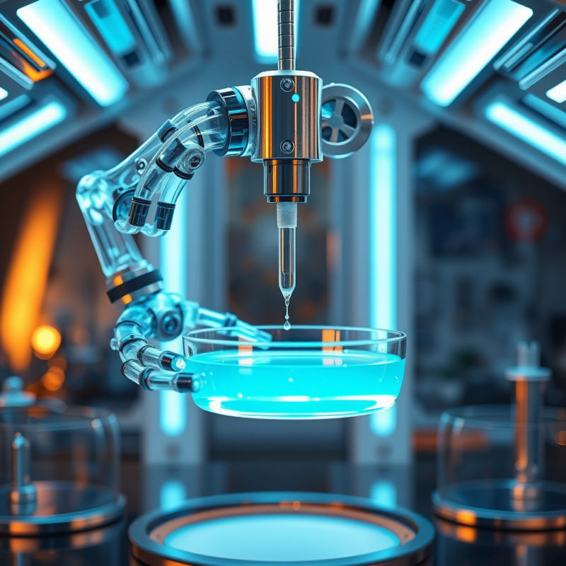 Translucent Robotic Arm with Neon-blue Circuitry Gently...