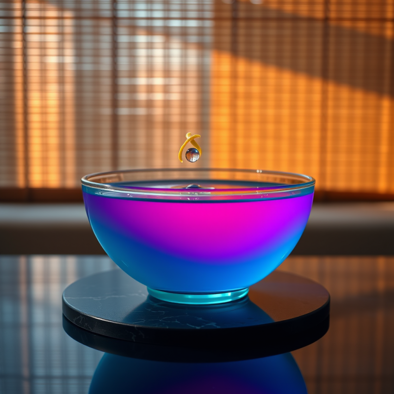 Translucent Turquoise Glass Bowl Filled with Glowing Ne...