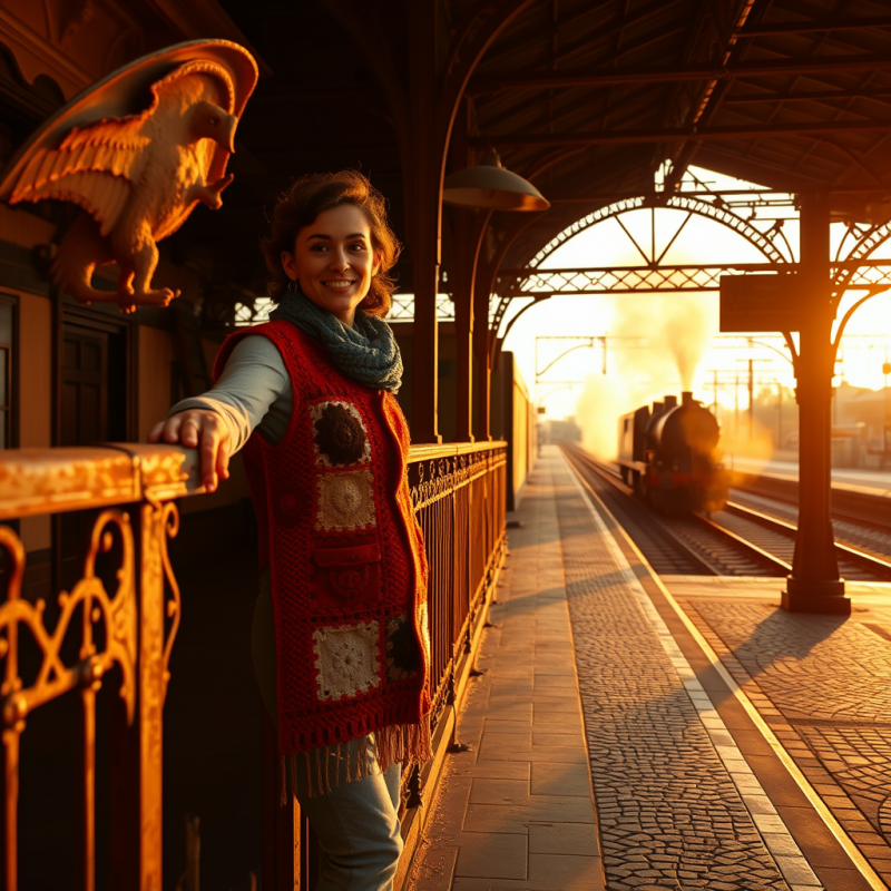 Traveler in a Patchwork Crochet Vest Leans Against the ...