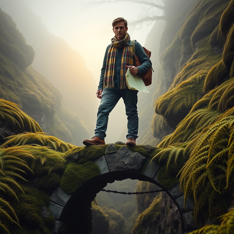 Traveler in a Vintage 1950s Leather Satchel Stands Atop...