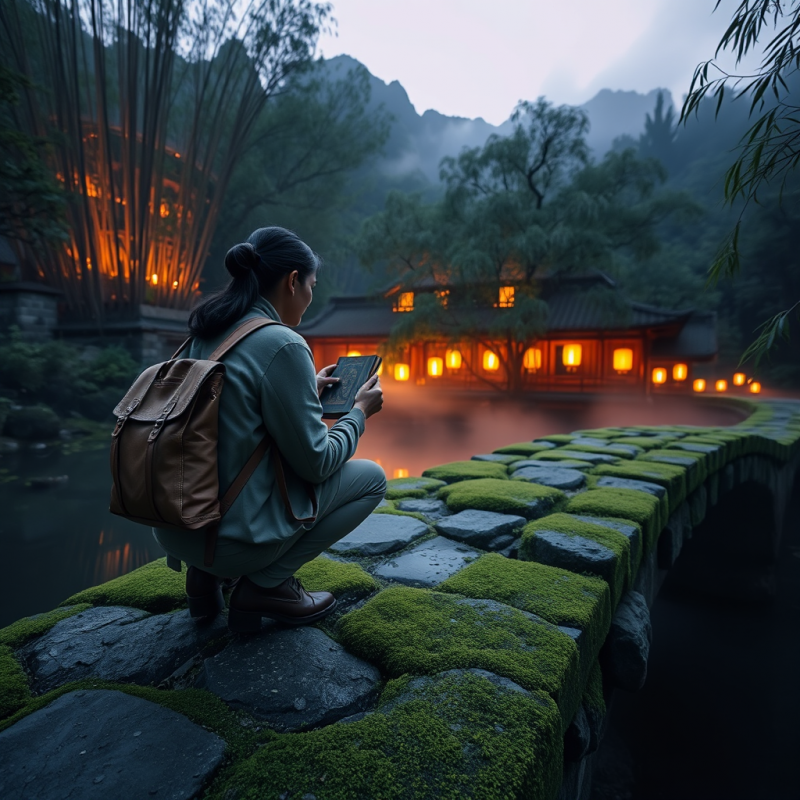 Traveler with a Vintage Leather Journal Tucked Under On...