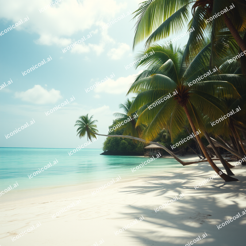 Tropical Beach With Palm Trees Turquoise Water Paradise