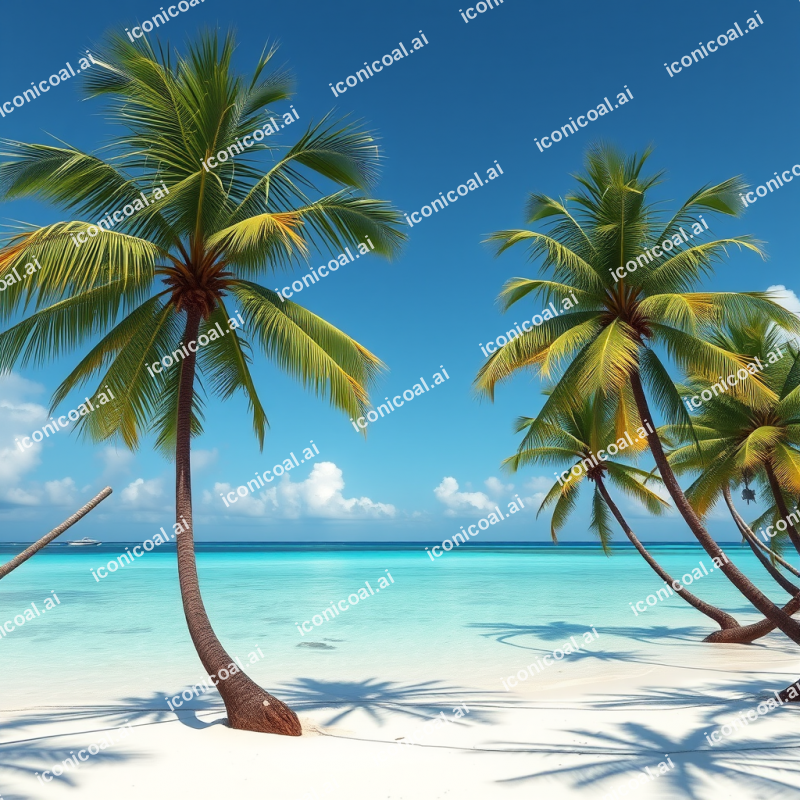 Tropical Beach With Palm Trees Turquoise Water Paradise