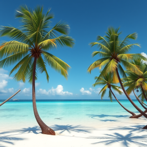 Tropical Beach With Palm Trees Turquoise Water Paradise
