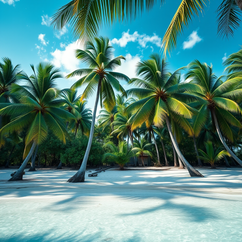 Tropical Beach with Palm Trees Turquoise Water Paradise
