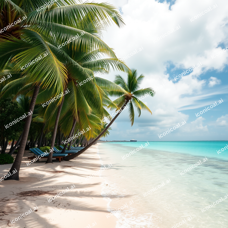 Tropical Beach With Palm Trees Turquoise Water Paradise