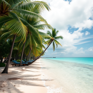 Tropical Beach With Palm Trees Turquoise Water Paradise