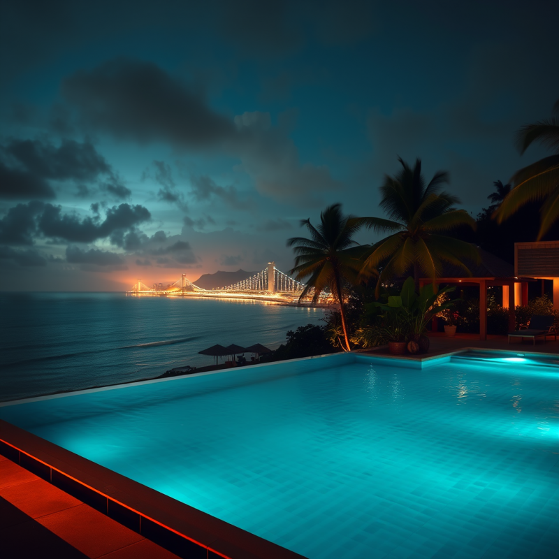 Tropical Resort Infinity Pool Overlooking Ocean Paradise
