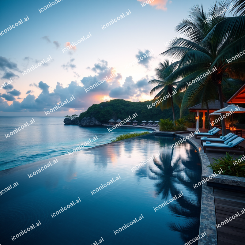 Tropical Resort Infinity Pool Overlooking Ocean Paradise