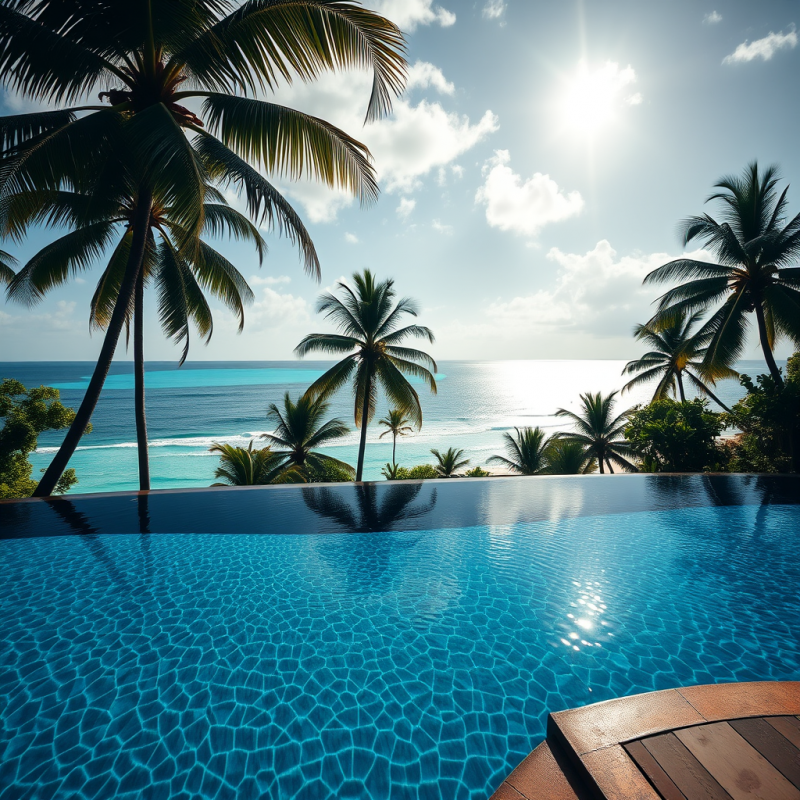 Tropical Resort Infinity Pool Overlooking Ocean Paradise