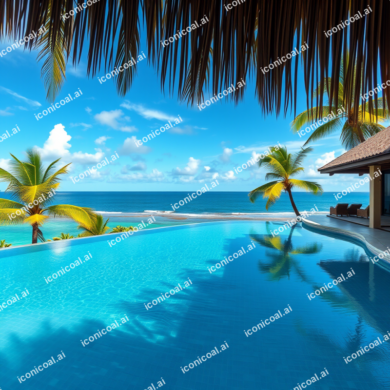 Tropical Resort Infinity Pool Overlooking Ocean Paradise