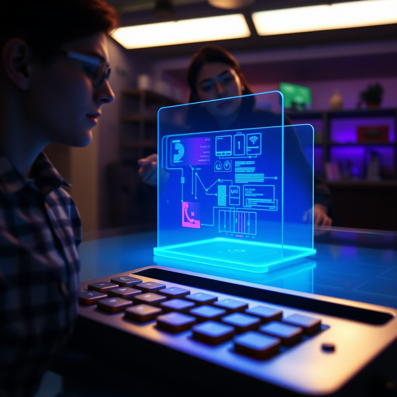 Two Professionals Collaborate on a Glowing Holographic