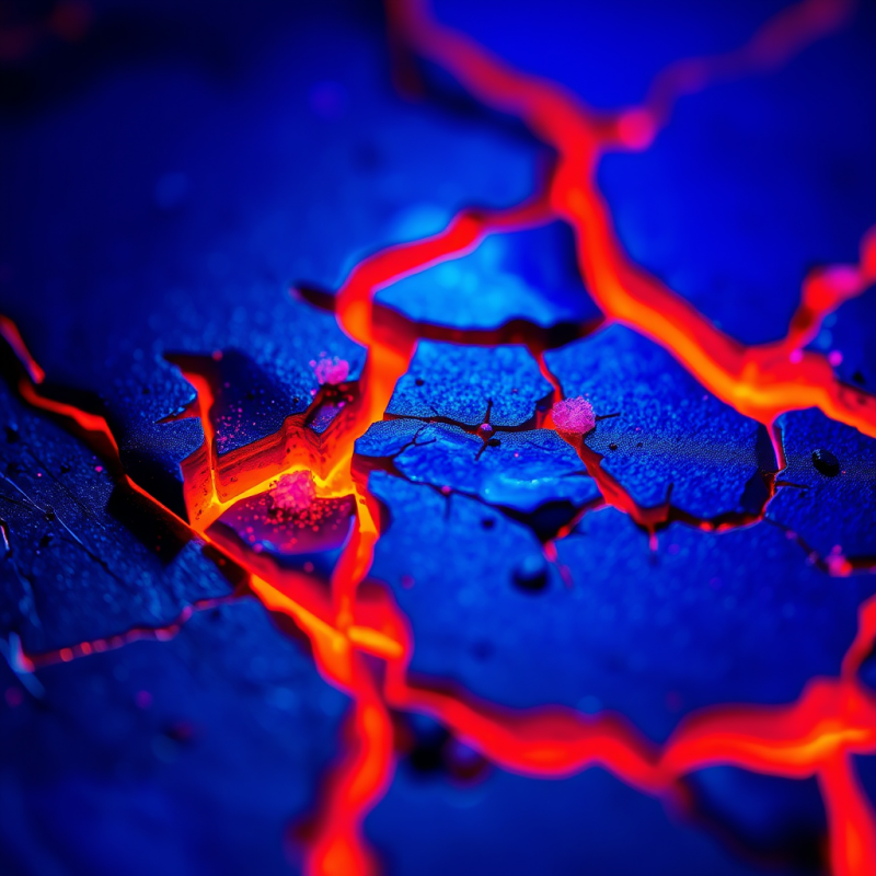 Ultra-macro Shot of Fractured Neon-orange Epoxy Resin Und...