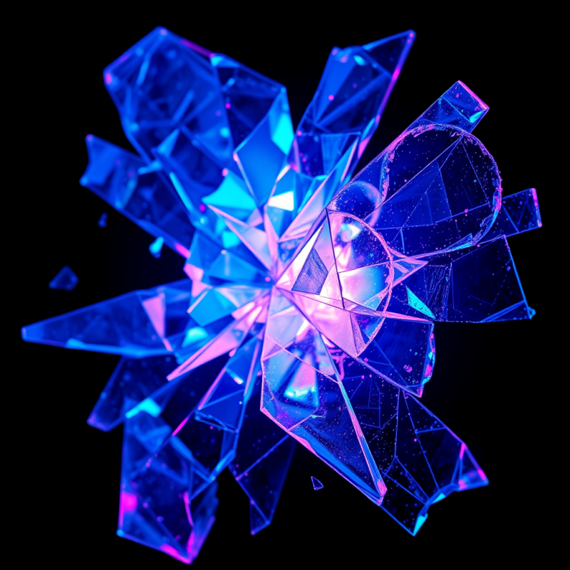 Ultra-macro Shot of Shattered Prism Glass Under Neon Uv L...