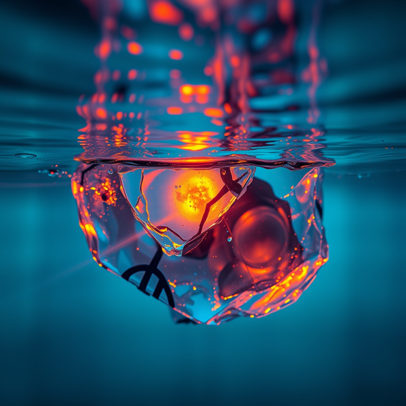 Underwater Macro Shot of Fractured Glass Submerged in Iri...