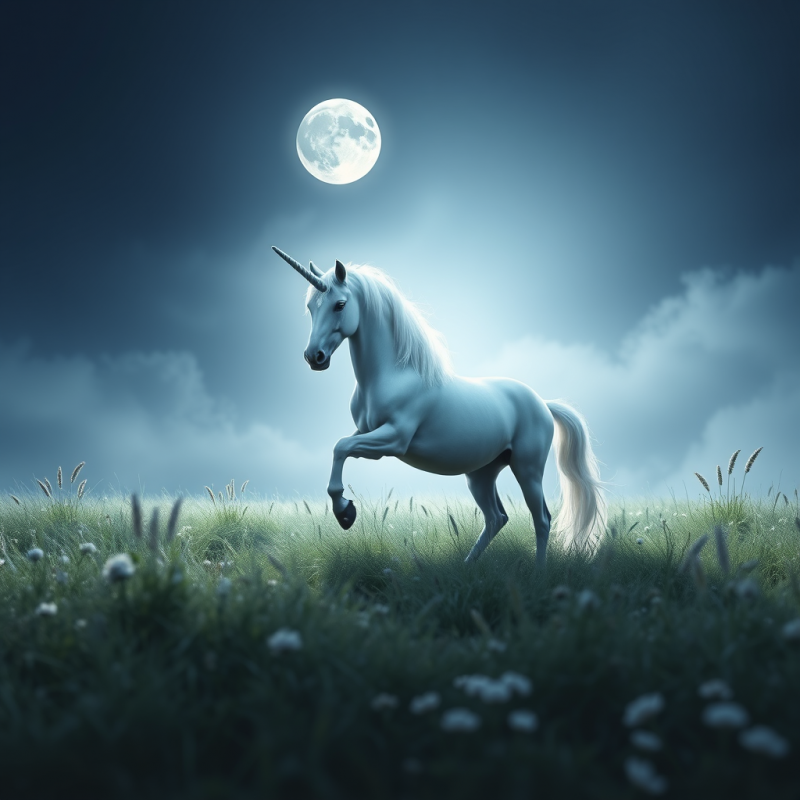 Unicorn in Moonlit Meadow Magical Creature Fantasy