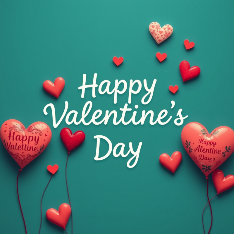 Valentine's Day Heart Balloons on Teal Background