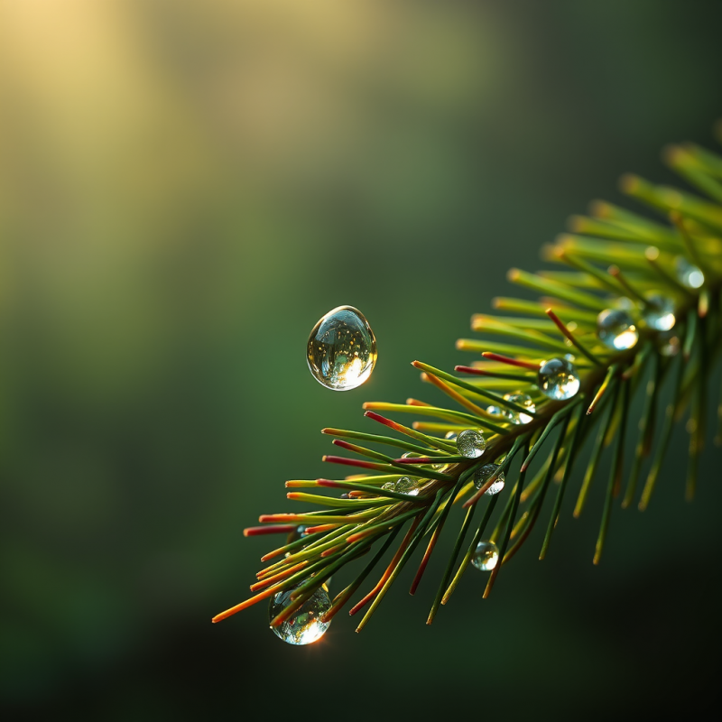 Vertical Macro Shot of Dewdrops Clinging to the Serrate...