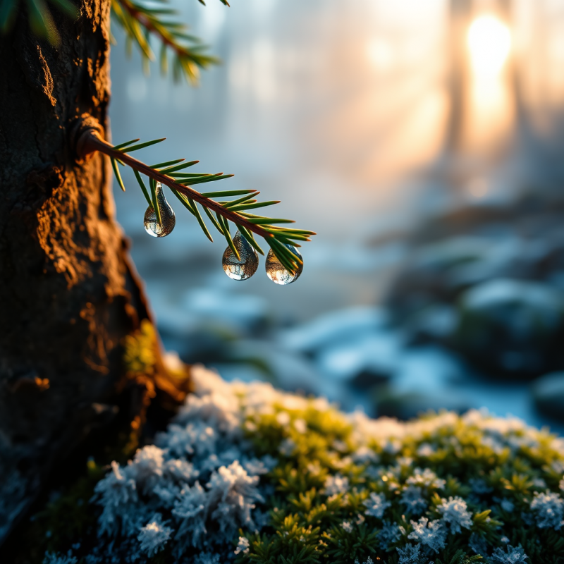 Vertical Macro Shot of Dewdrops Suspended on the Serrat...