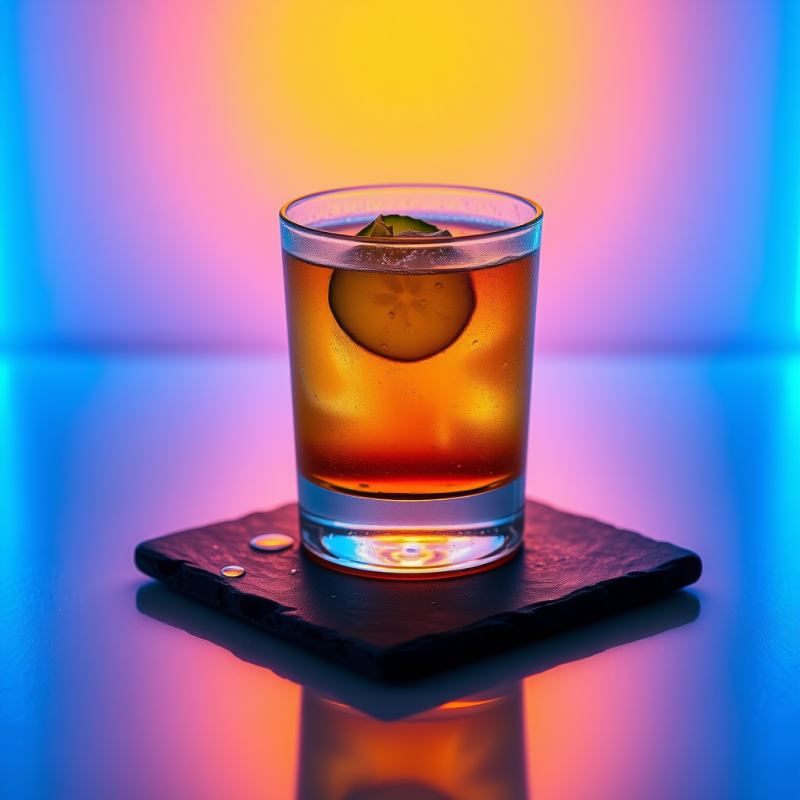 Vibrant Amber Cocktail with a Citrus Slice and Leaf