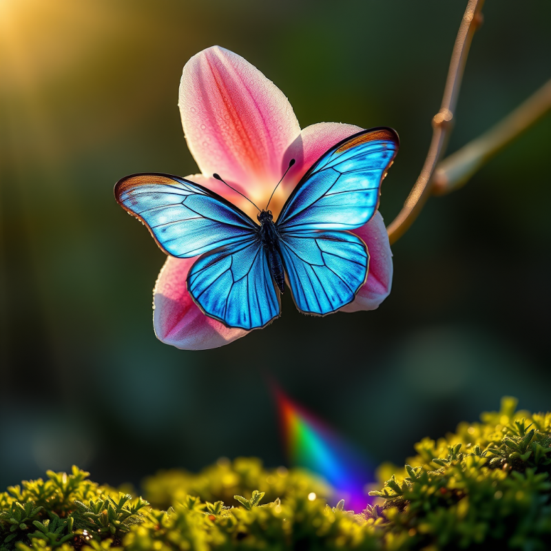 Vibrant Blue Butterfly Perches Delicately on a Soft