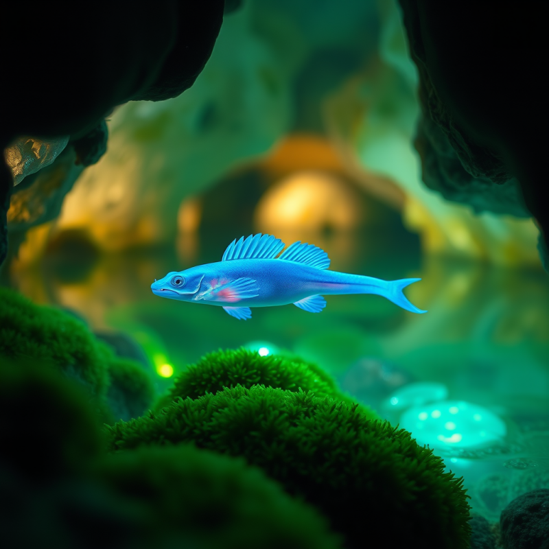 Vibrant Blue Fish Swims Through a Mystical