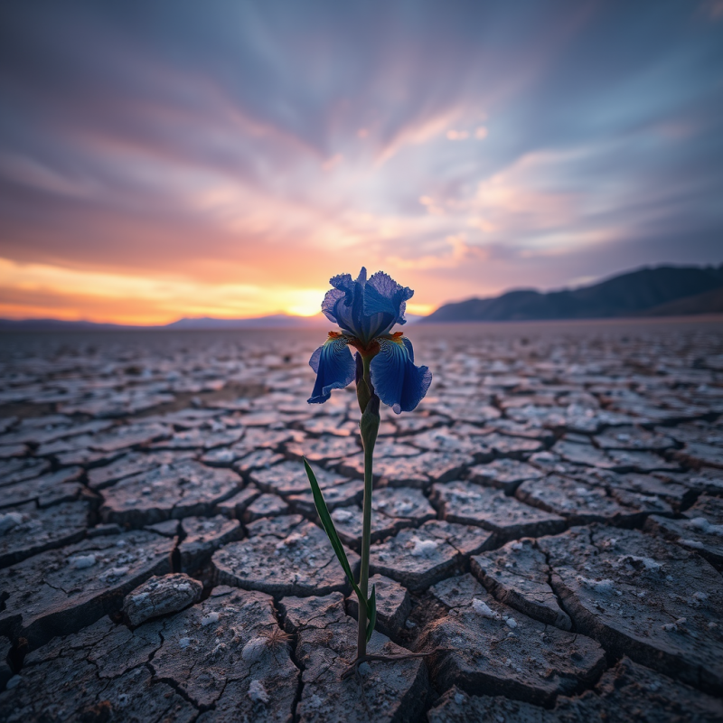 Vibrant Blue Iris Flower Emerges Defiantly from