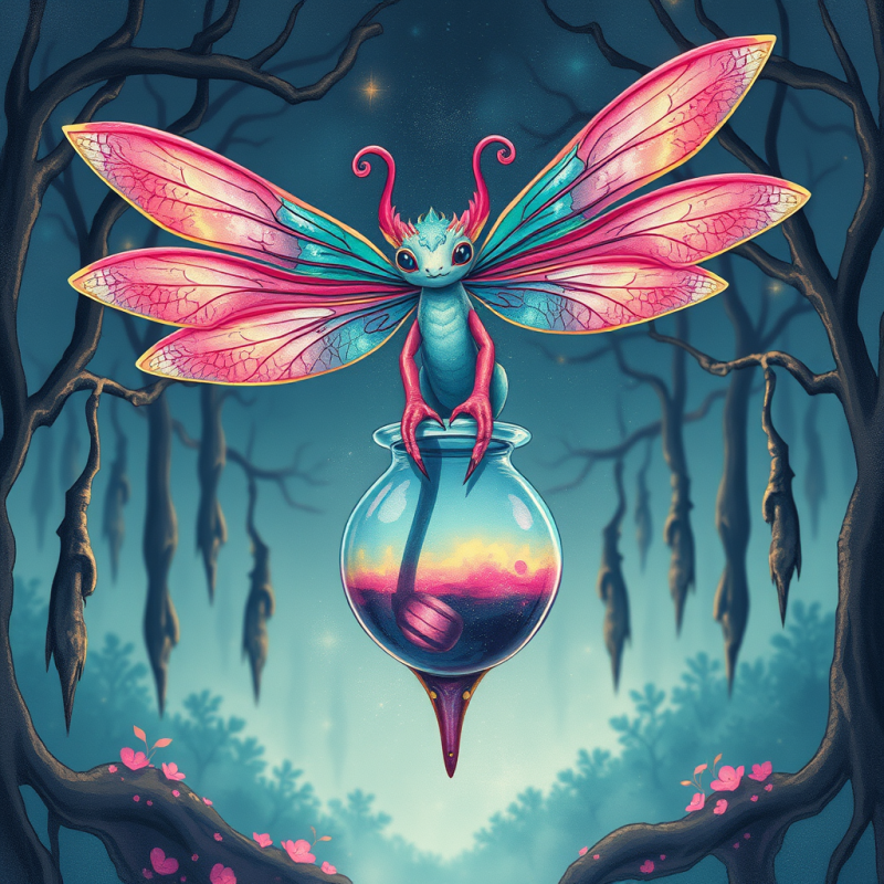 Vibrant, Fantastical Fairy with Pink and Teal Wings