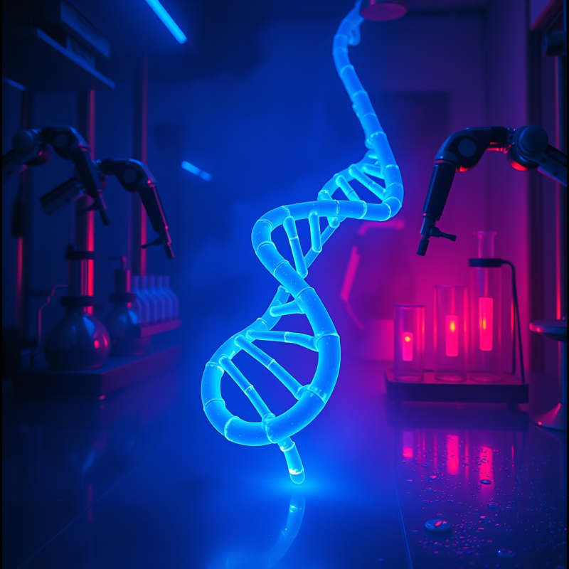 Vibrant, Glowing Blue Dna Helix Floats in a