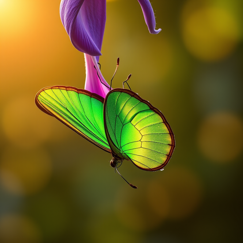 Vibrant Green Butterfly with Translucent Wings