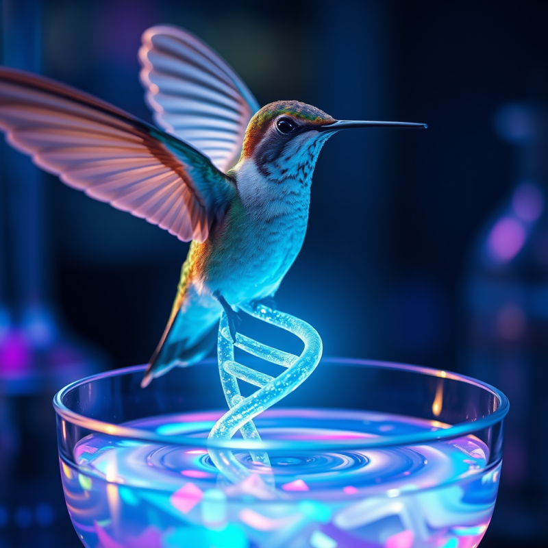 Vibrant Hummingbird Hovers Above a Glowing Glass
