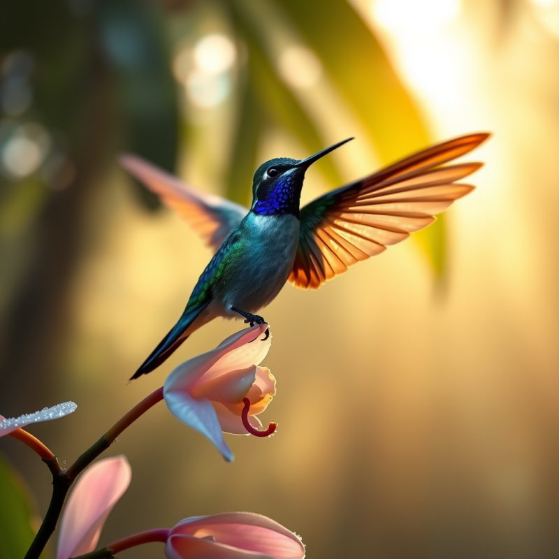 Vibrant Hummingbird with Iridescent Blue Throat