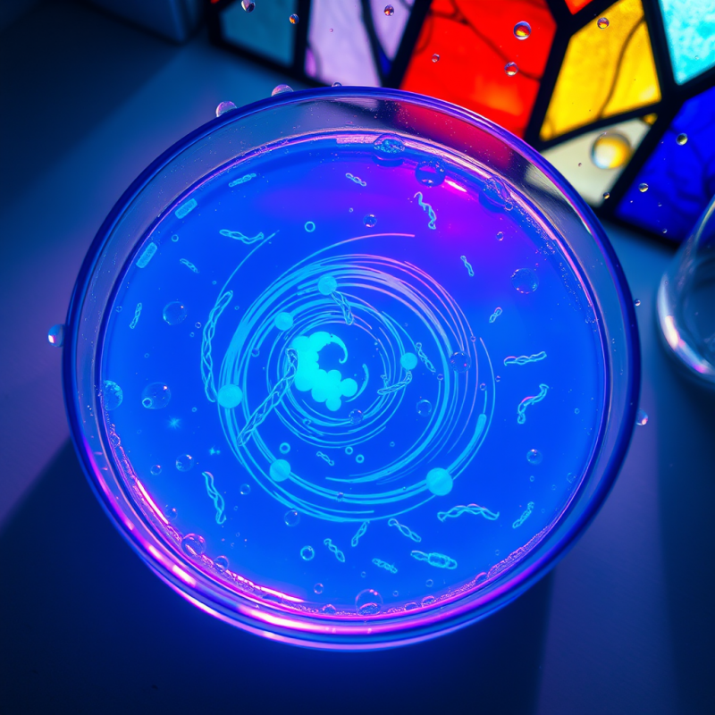 Vibrant, Neon-lit Petri Dish Displaying Glowing