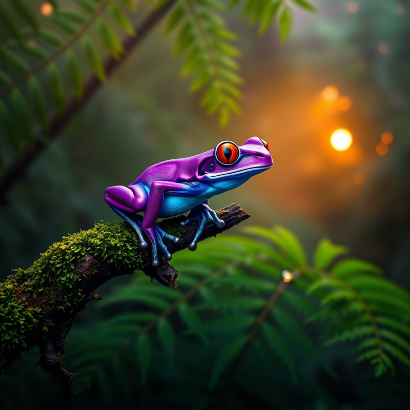 Vibrant Neon-purple Frog with Glowing Blue Underbelly P...