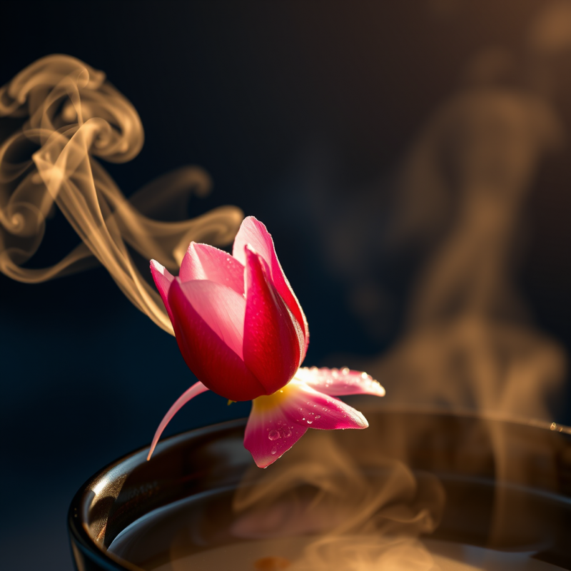 Vibrant Pink Lotus Flower Emerges from Steaming