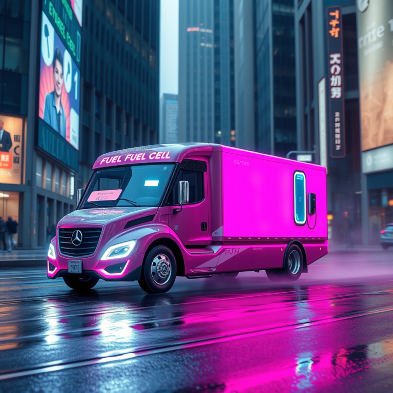 Vibrant Pink Mercedes-benz Fuel Cell Truck Glides