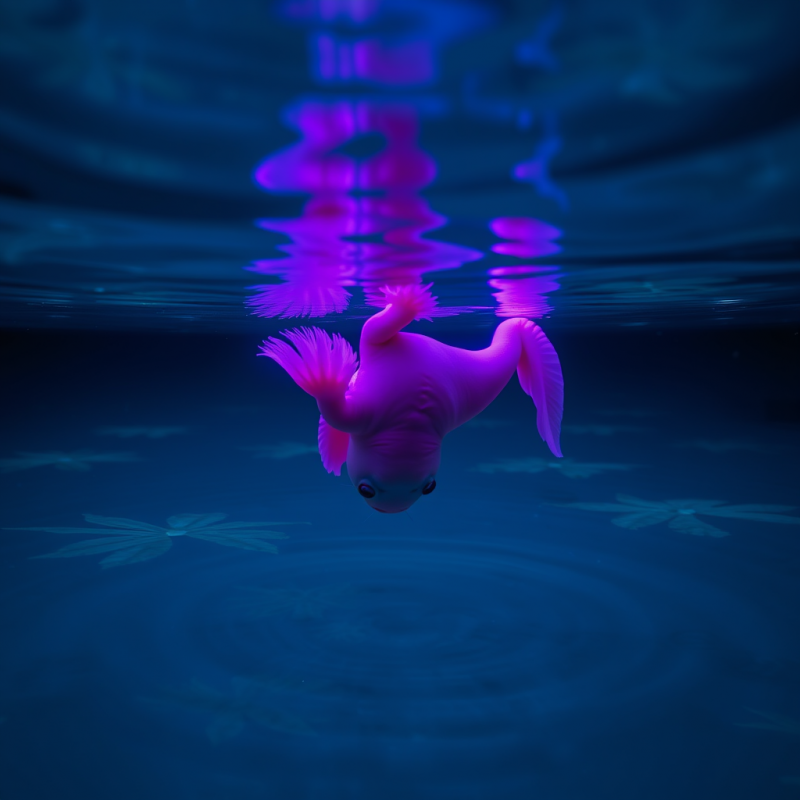 Vibrant Purple Axolotl Swims Gracefully Underwater,