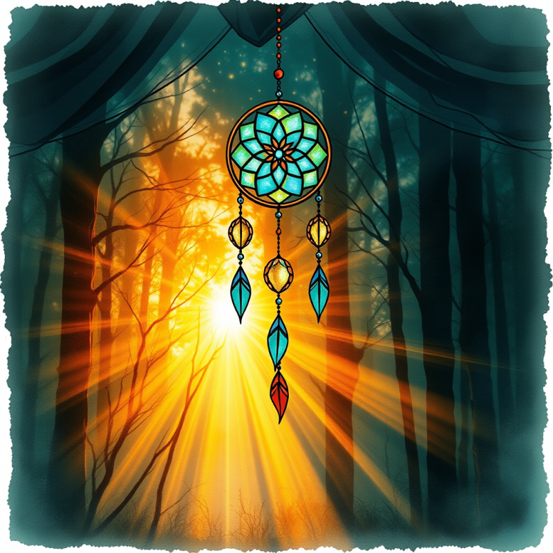 Vibrant Stained Glass Dreamcatcher Hangs in a