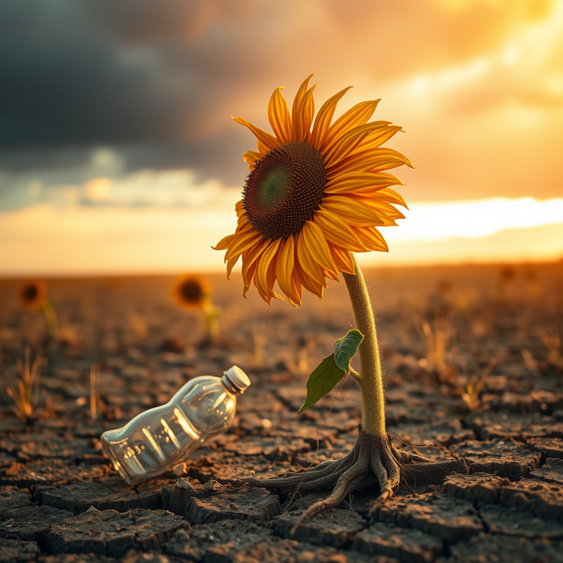 Vibrant Sunflower Grows Defiantly from Cracked, Dry